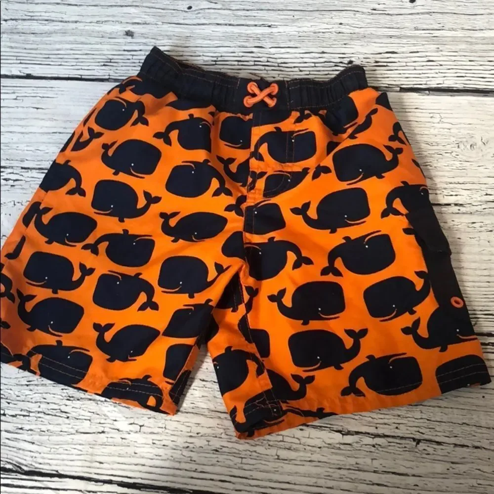 🍭 6/$30 Carter’s boy's whale print orange navy swim trunks 4T